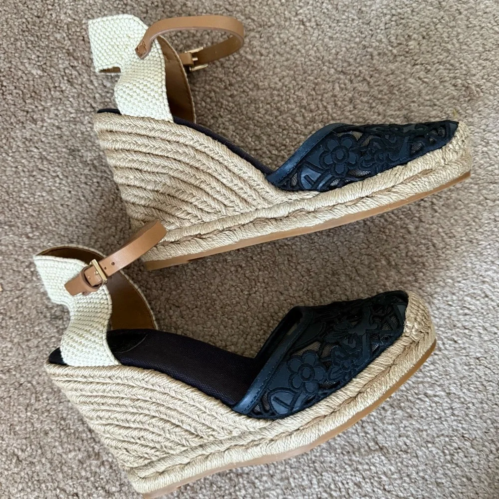 Tory Burch Lucia Lace Wedge Espadrilles Ankle Strap
